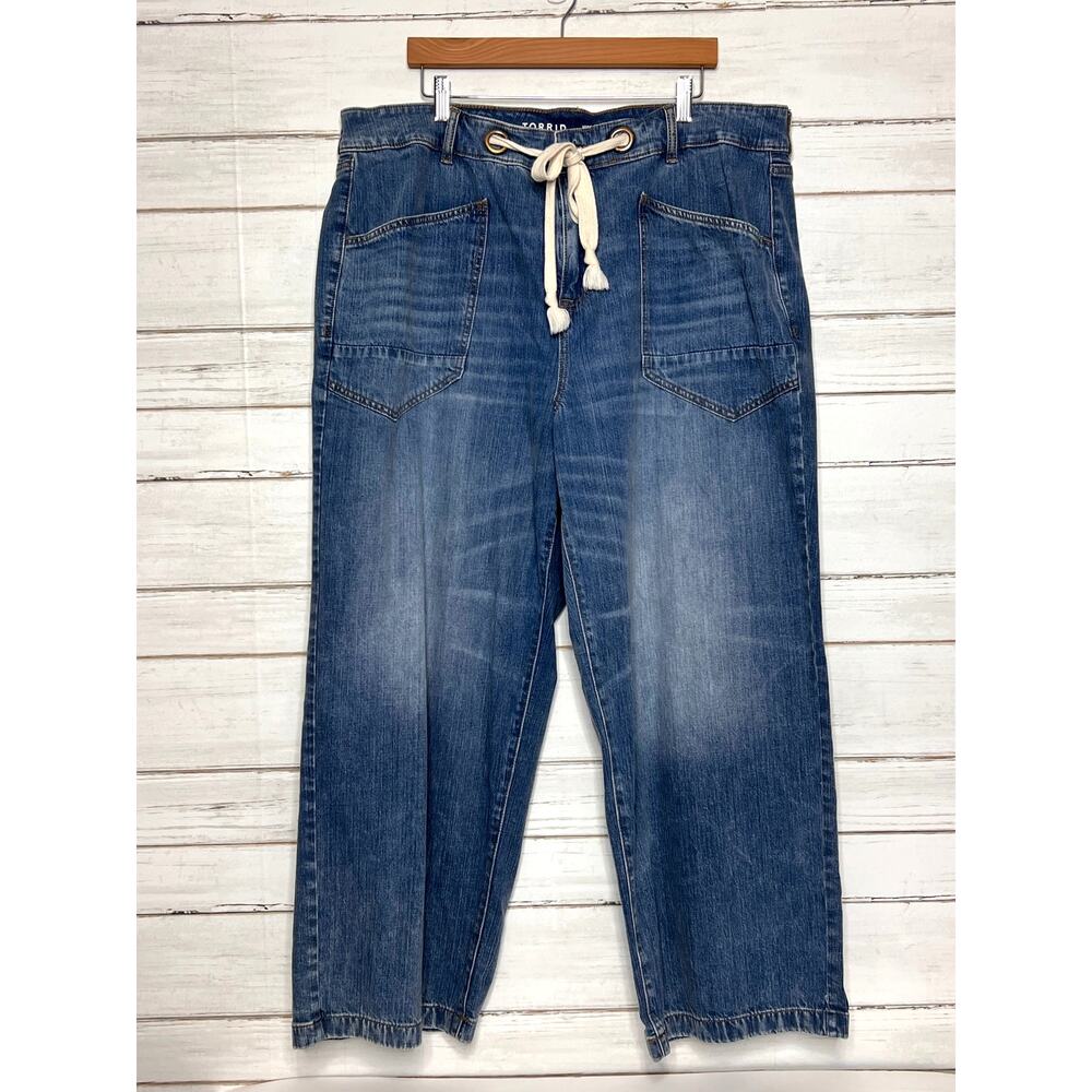 Torrid High Rise Straight Jeans Plus Size 20 Drawstring Stretch Denim
